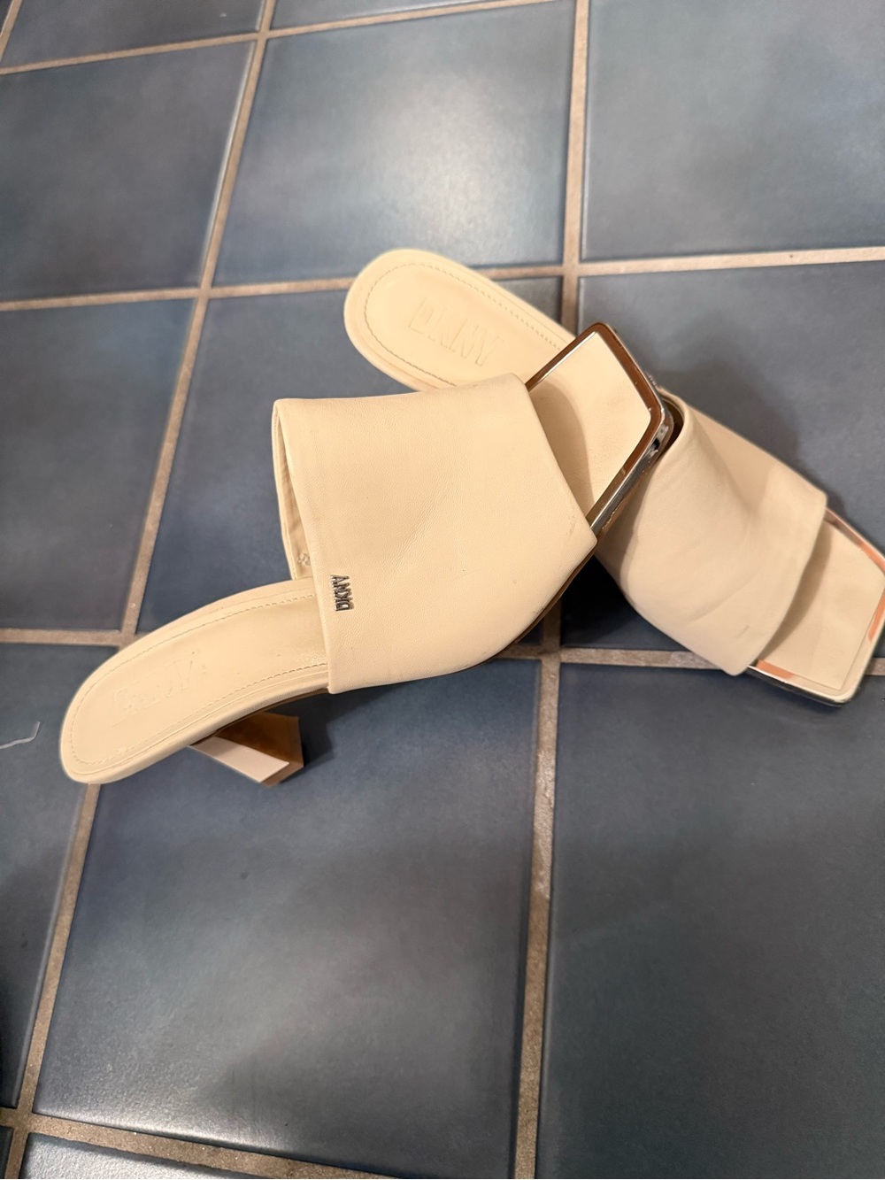 DKNY Cream Square-Toe Slide Mules